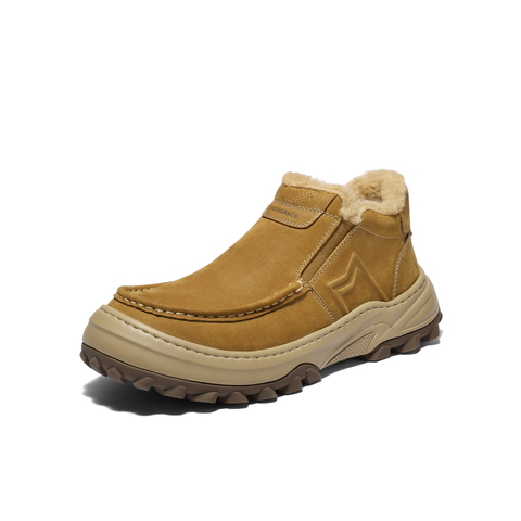 百丽套筒休闲雪地靴男2026新款春季牛皮厚底保暖靴东北靴A2285AD6
