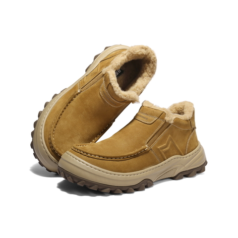 百丽套筒休闲雪地靴男2026新款春季牛皮厚底保暖靴东北靴A2285AD6