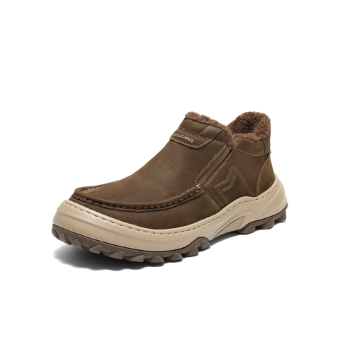百丽套筒休闲雪地靴男2026新款春季牛皮厚底保暖靴东北靴A2285AD6
