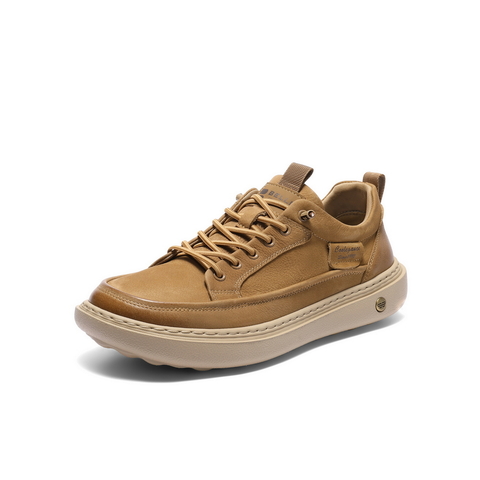 百丽潮搭户外休闲鞋男2026新款春季牛皮革厚底工装板鞋A2137AM6