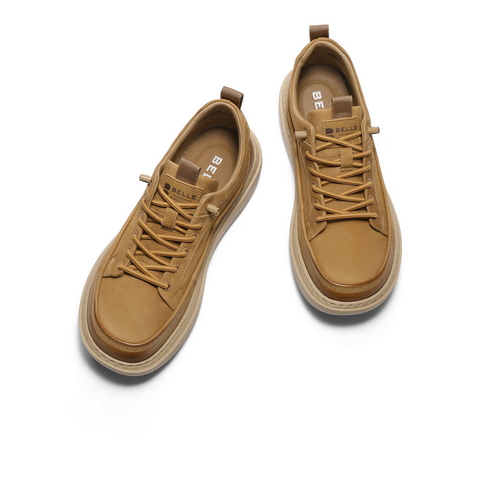 百丽潮搭户外休闲鞋男2026新款春季牛皮革厚底工装板鞋A2137AM6