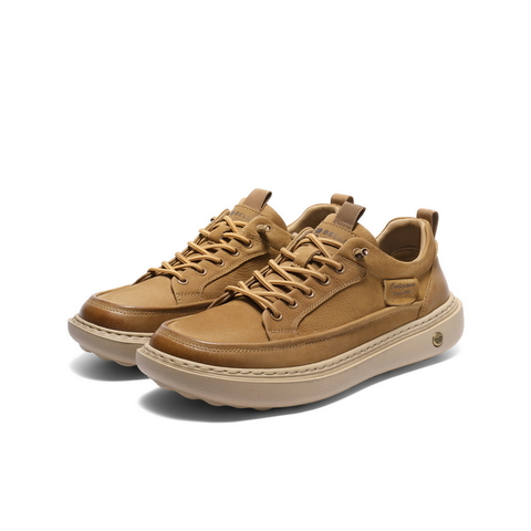 百丽潮搭户外休闲鞋男2026新款春季牛皮革厚底工装板鞋A2137AM6