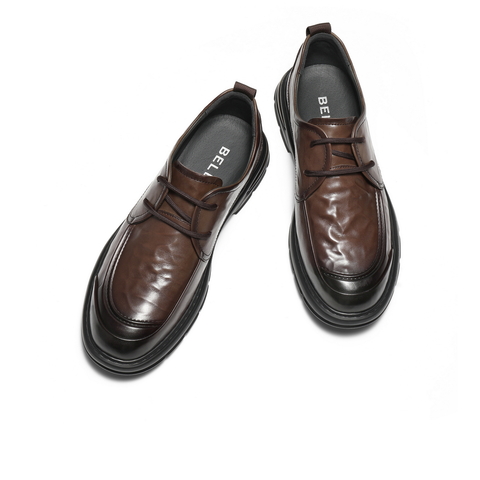 百丽通勤商务鞋男2026新款春季商场款牛皮革厚底休闲皮鞋8ZC01AM6