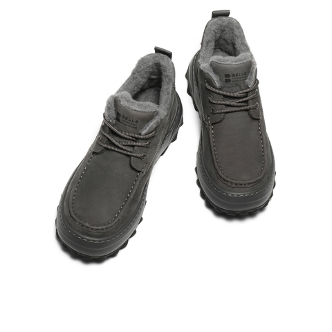 百丽高帮休闲保暖鞋男2026新春季牛皮革厚底潮搭工装短靴A2319AD6