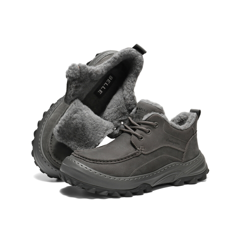 百丽高帮休闲保暖鞋男2026新春季牛皮革厚底潮搭工装短靴A2319AD6