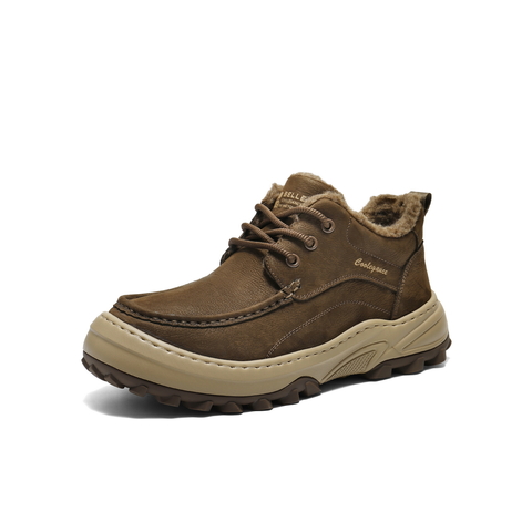 百丽高帮休闲保暖鞋男2026新春季牛皮革厚底潮搭工装短靴A2319AD6