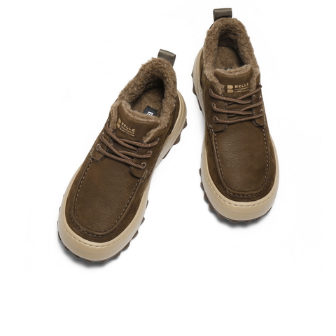 百丽高帮休闲保暖鞋男2026新春季牛皮革厚底潮搭工装短靴A2319AD6