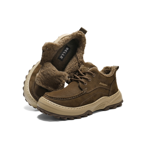 百丽高帮休闲保暖鞋男2026新春季牛皮革厚底潮搭工装短靴A2319AD6