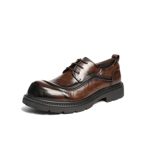 百丽英伦风大头商务鞋男2026新款春季牛皮革厚底休闲皮鞋A2275AM6