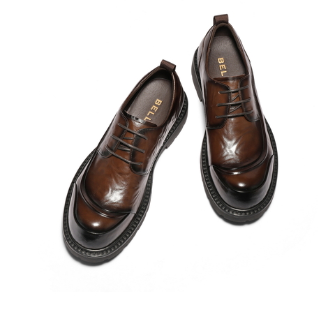 百丽英伦风大头商务鞋男2026新款春季牛皮革厚底休闲皮鞋A2275AM6