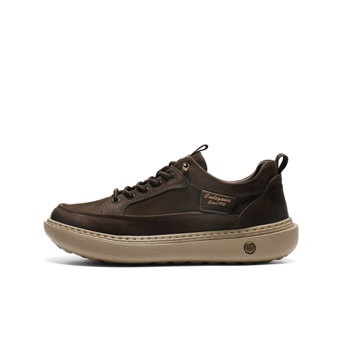 百丽潮搭户外休闲鞋男2026新款春季牛皮革厚底工装板鞋A2137AM6