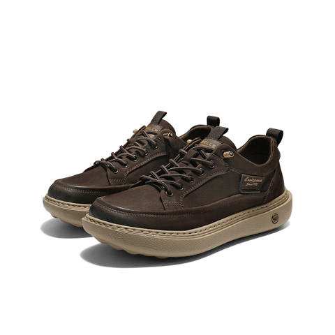 百丽潮搭户外休闲鞋男2026新款春季牛皮革厚底工装板鞋A2137AM6