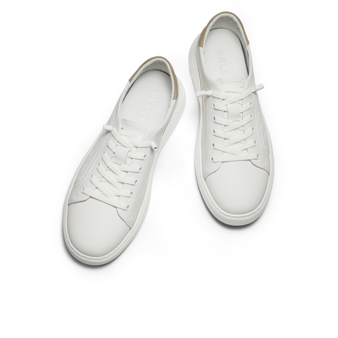 百丽时尚格纹小白鞋男2026新款春季商场款牛皮革休闲板鞋9AH01AM6