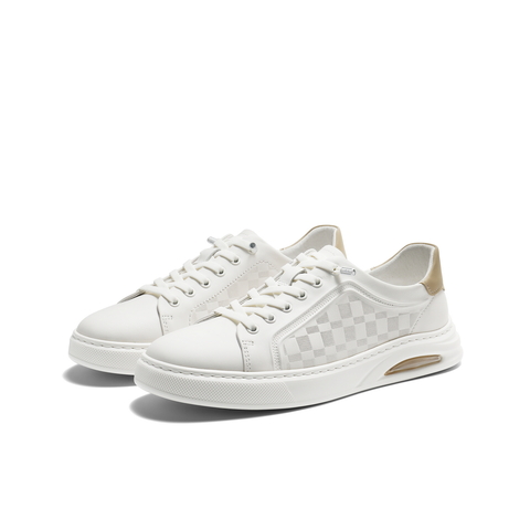 百丽时尚格纹小白鞋男2026新款春季商场款牛皮革休闲板鞋9AH01AM6