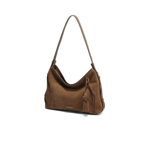 百丽女包25冬流浪摩卡升级版中号反绒麂皮hobo包托特包Z9411AX6