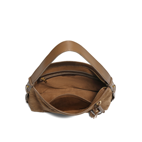 百丽女包25冬流浪摩卡升级版中号反绒麂皮hobo包托特包Z9411AX6