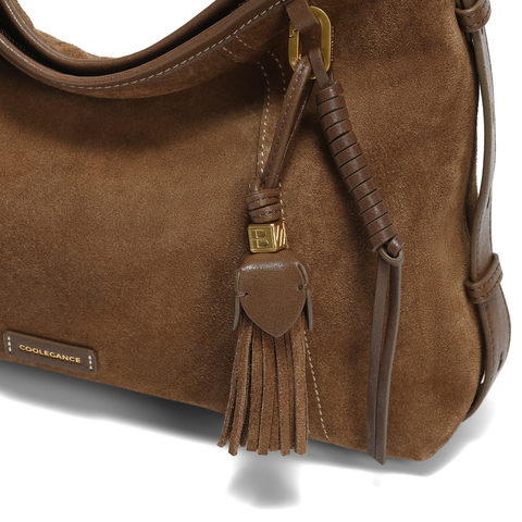 百丽女包25冬流浪摩卡升级版中号反绒麂皮hobo包托特包Z9411AX6