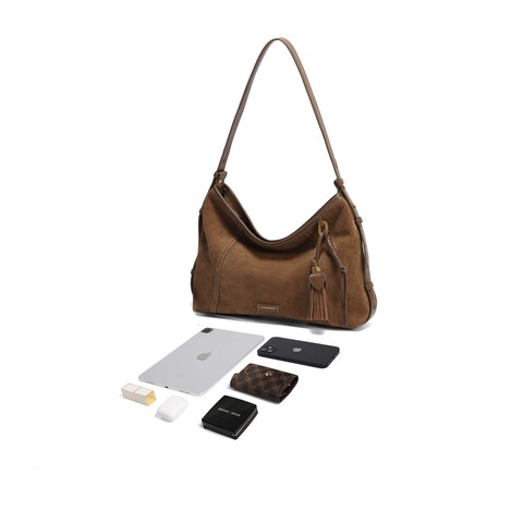 百丽女包25冬流浪摩卡升级版中号反绒麂皮hobo包托特包Z9411AX6