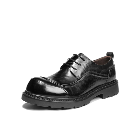 百丽英伦风大头商务鞋男2026新款春季牛皮革厚底休闲皮鞋A2275AM6