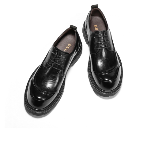 百丽英伦风大头商务鞋男2026新款春季牛皮革厚底休闲皮鞋A2275AM6