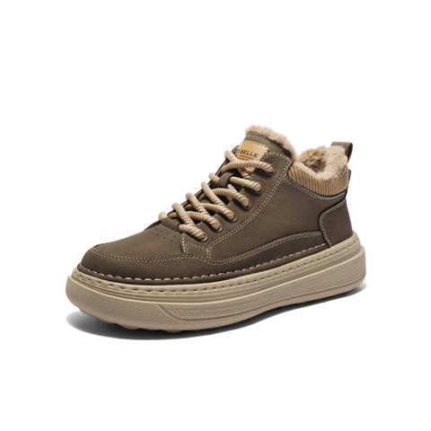 百丽休闲保暖高帮鞋男2026新春季商场款厚底增高工装板鞋8ZY11AD6