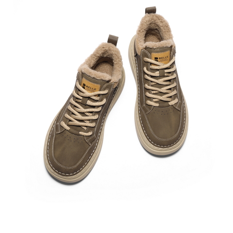 百丽休闲保暖高帮鞋男2026新春季商场款厚底增高工装板鞋8ZY11AD6