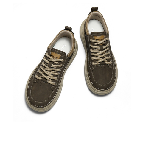 百丽复古潮搭休闲鞋男2026新春季商场款厚底增高工装板鞋8ZY01AM6