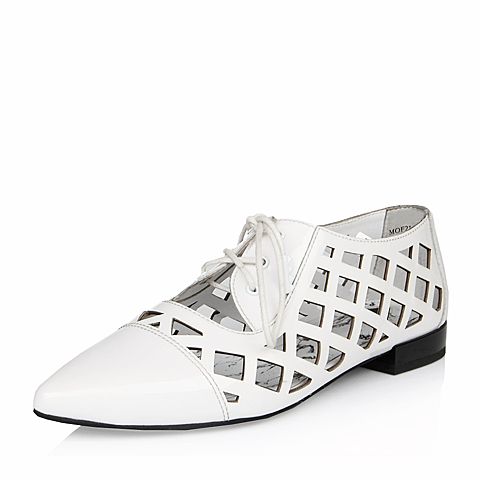 BELLE/精品百丽春季专柜同款白时尚漆皮牛皮女单鞋MOF21AM6
