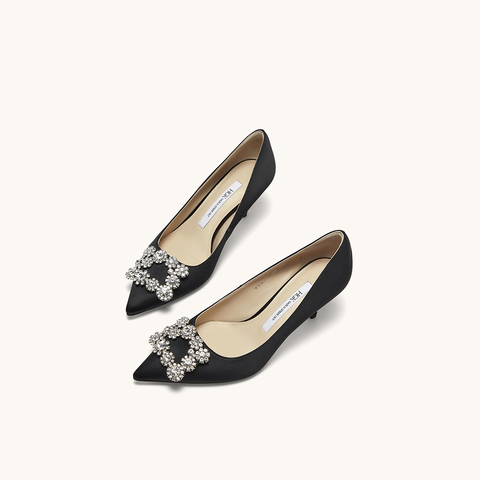 HGK时尚耀星花苞尖头浅口缎面闪钻细跟高跟鞋女鞋WTA01AQ5