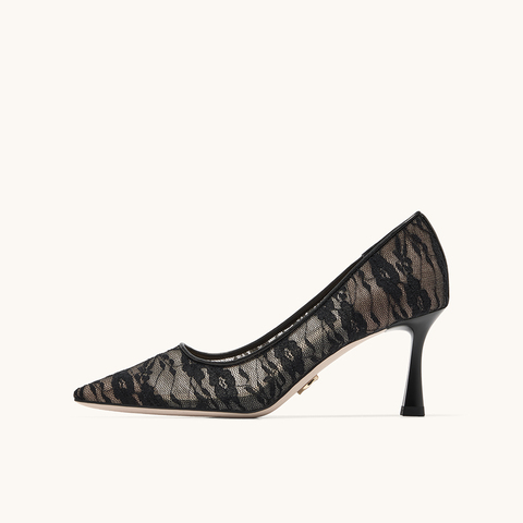 HGK花影小蹦床法式尖头蕾丝浅口高跟鞋女鞋WAK04AQ5