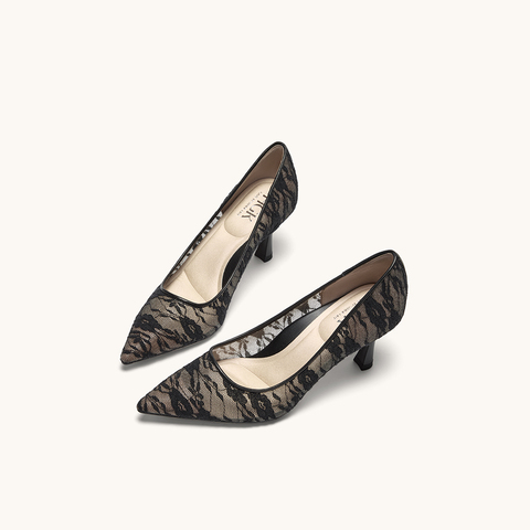 HGK花影小蹦床法式尖头蕾丝浅口高跟鞋女鞋WAK04AQ5