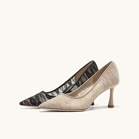 HGK花影小蹦床法式尖头蕾丝浅口高跟鞋女鞋WAK04AQ5