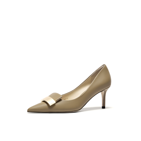 HGK一字小金条时尚通勤尖头细跟浅口中高跟女单鞋WTH01AQ5