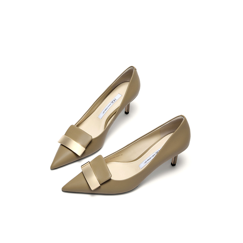 HGK一字小金条时尚通勤尖头细跟浅口中高跟女单鞋WTH01AQ5