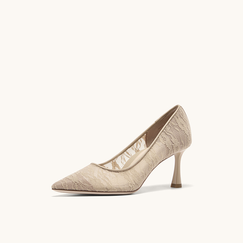 HGK花影小蹦床法式尖头蕾丝浅口高跟鞋女鞋WAK04AQ5