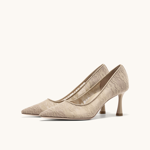 HGK花影小蹦床法式尖头蕾丝浅口高跟鞋女鞋WAK04AQ5