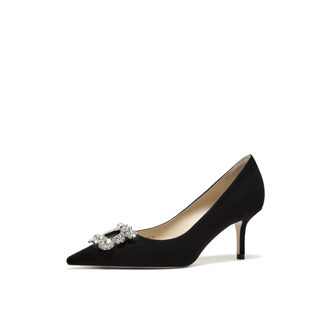 HGK时尚耀星花苞尖头浅口缎面闪钻细跟高跟鞋女鞋WTA01AQ5