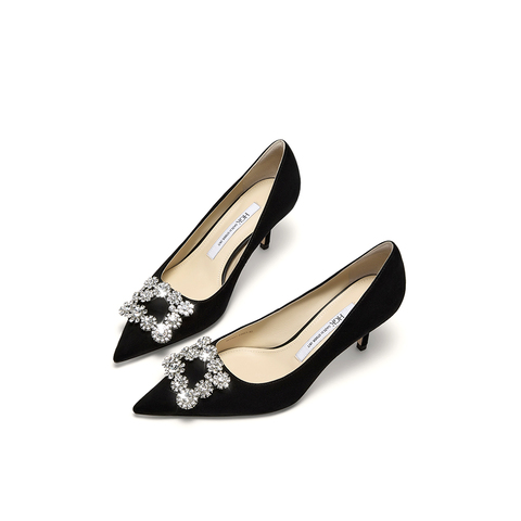 HGK时尚耀星花苞尖头浅口缎面闪钻细跟高跟鞋女鞋WTA01AQ5