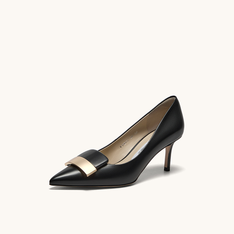 HGK一字小金条时尚通勤尖头细跟浅口中高跟女单鞋WTH01AQ5