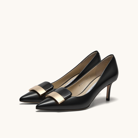 HGK一字小金条时尚通勤尖头细跟浅口中高跟女单鞋WTH01AQ5