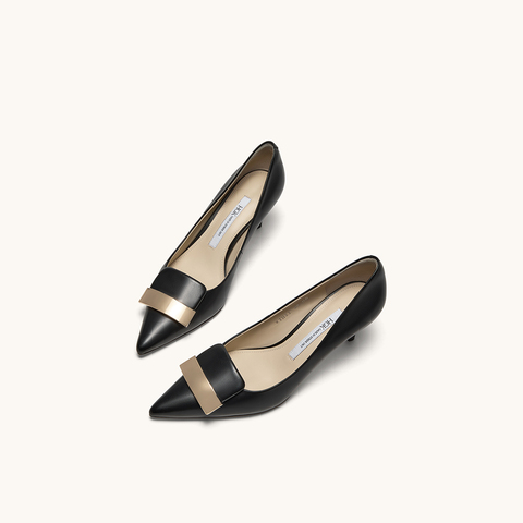 HGK一字小金条时尚通勤尖头细跟浅口中高跟女单鞋WTH01AQ5