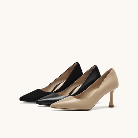 HGK小蹦床尖头浅口真皮舒适通勤不累脚高跟鞋女鞋WAK01AQ5