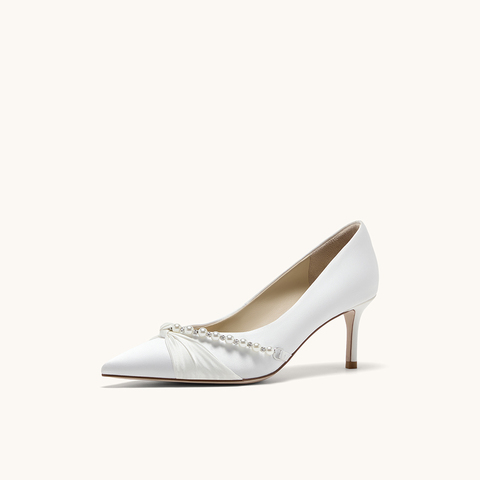 HGK永结同心气质淑女珍珠浪漫浅口舒适高跟女单鞋婚鞋WTH02CQ5