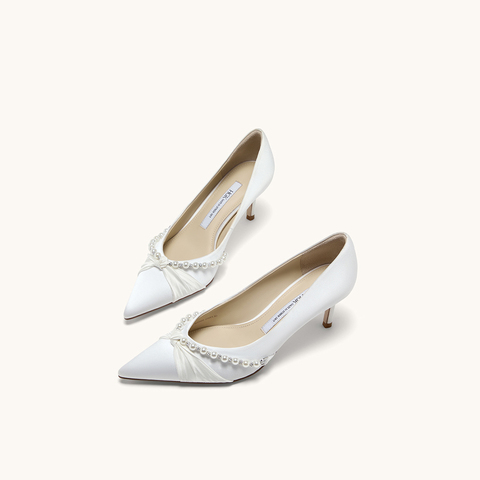 HGK永结同心气质淑女珍珠浪漫浅口舒适高跟女单鞋婚鞋WTH02CQ5