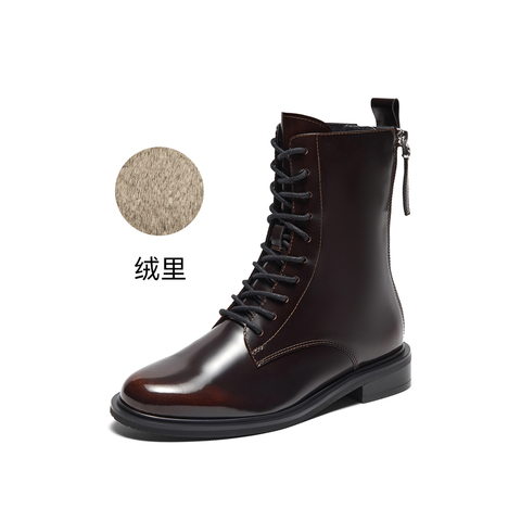 HGK25年冬牛皮酷飒时尚厚底粗跟马丁女靴（绒里）SGJ43DZ5