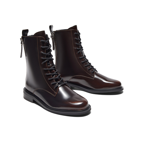 HGK25年冬牛皮酷飒时尚厚底粗跟马丁女靴（绒里）SGJ43DZ5