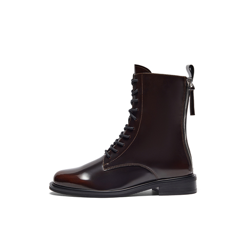 HGK25年冬牛皮酷飒时尚厚底粗跟马丁女靴SGJ43DZ5