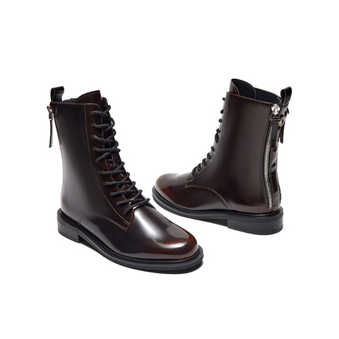 HGK25年冬牛皮酷飒时尚厚底粗跟马丁女靴SGJ43DZ5