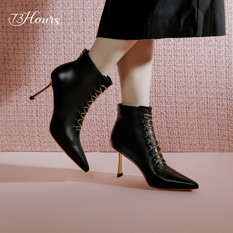 73Hours女鞋Hermione2021秋冬新品尖头短筒性感细高跟时装靴女