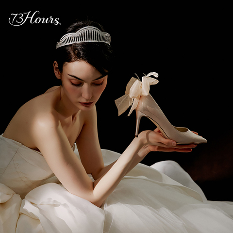 73Hours香槟梦境2022春款优雅水晶蝴蝶结婚宴高跟鞋婚鞋新娘鞋